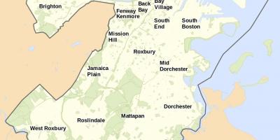 Kart av Boston og omkringliggende området