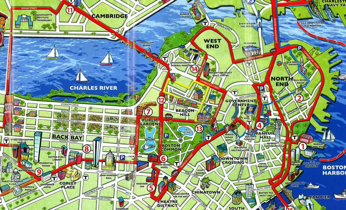 kart av Boston attraksjoner