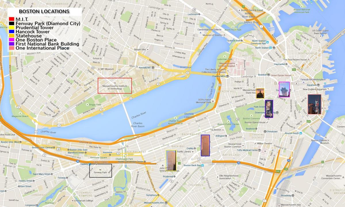 kart over sentrum av Boston