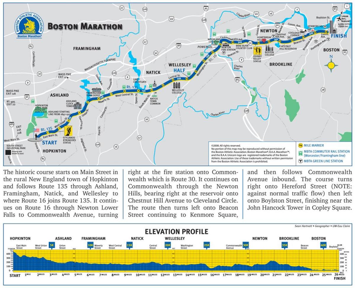 Boston marathon høyde kartet