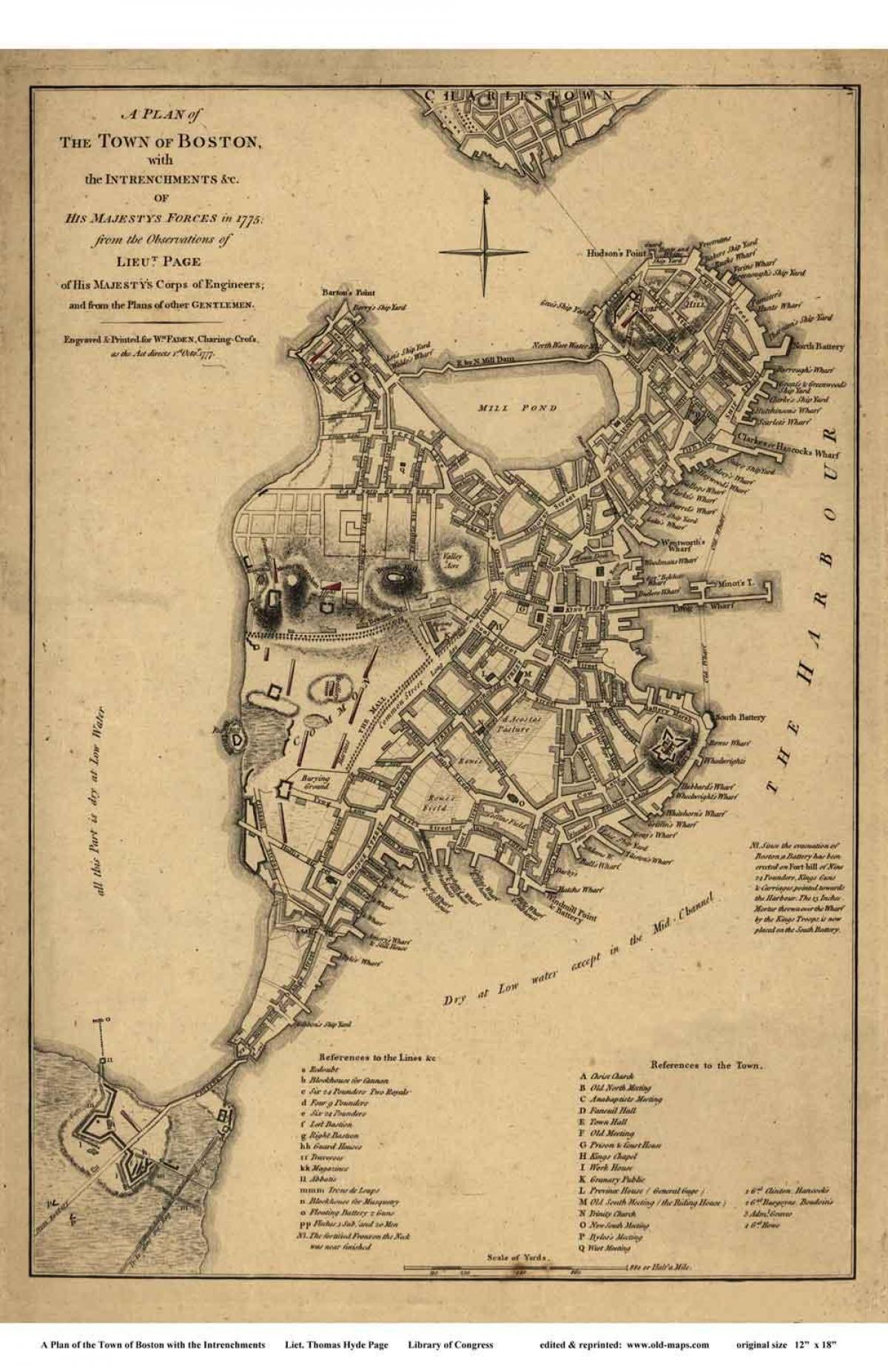 kart over historiske Boston
