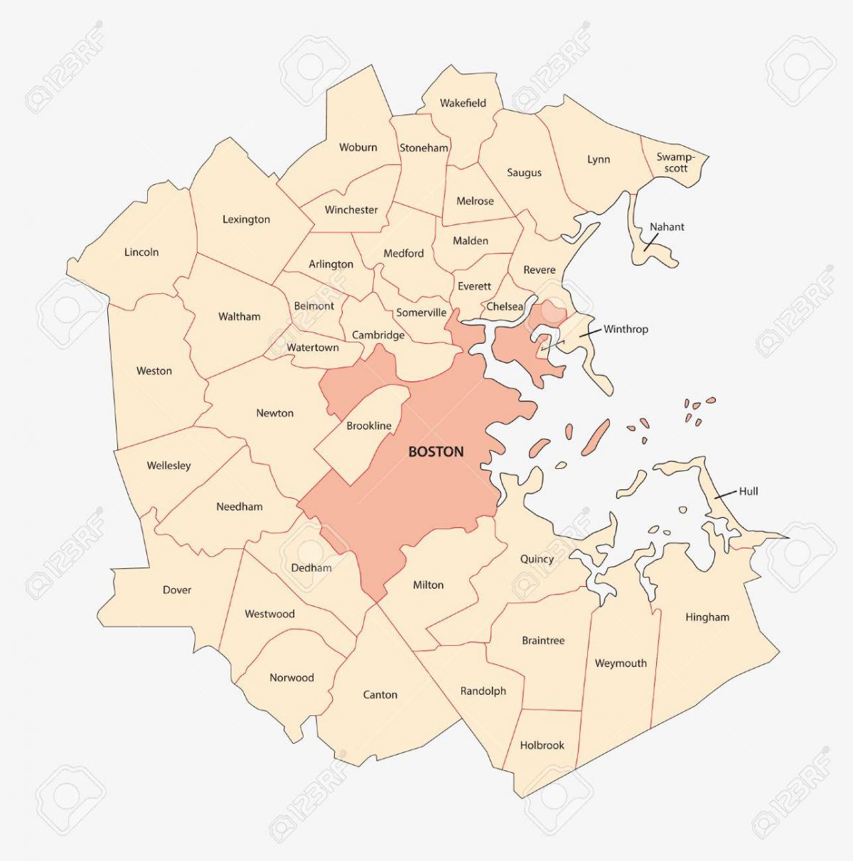 kart Boston-området