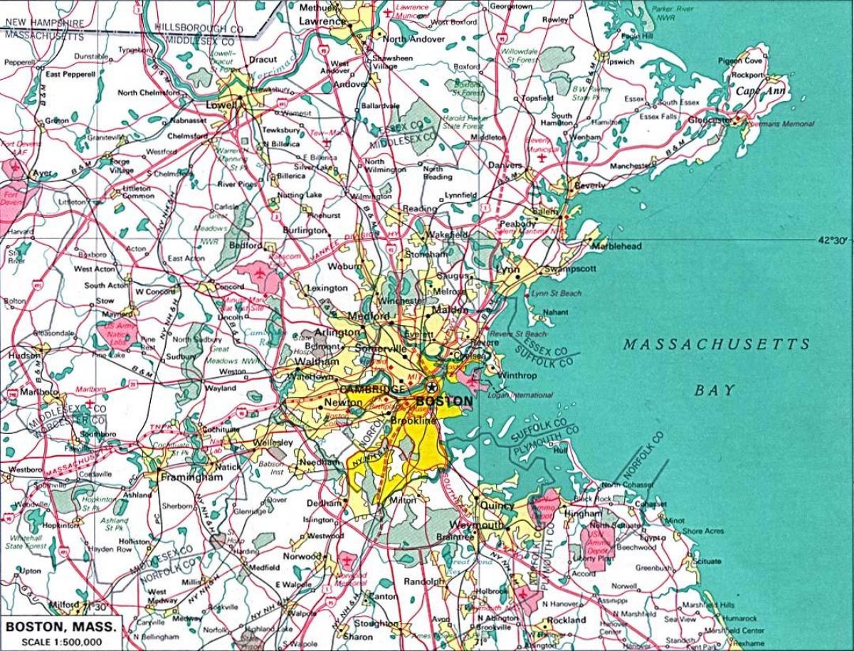 kart over større Boston-området