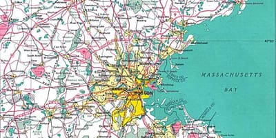 Kart over større Boston-området